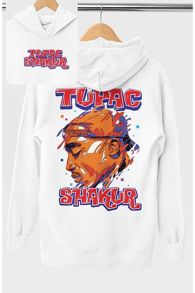 Fuddy Moda Oversize Tupac Shakur Back Printed Hooded Sweatshirt, Unisex Rapper Themed Hoodie