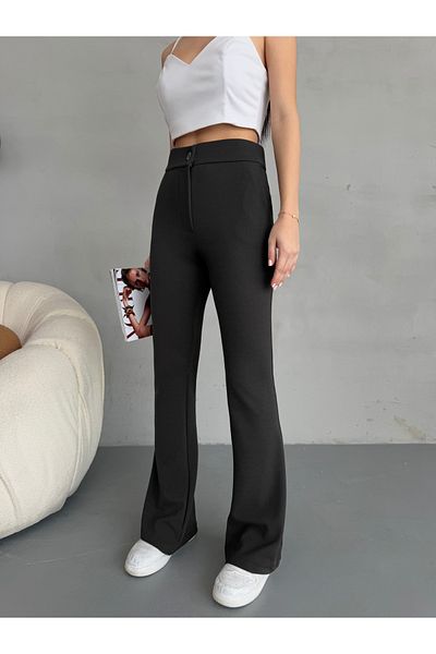 alanora Pantaloni de damă cu talie înaltă evazați din țesătură lycra elastică