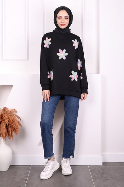 İmajButik Μαύρο Floral Modal Sweat