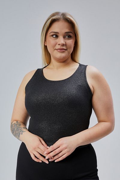 Seamoda Plus Size Glitter Printed Crop Camisole Lycra Tank Top-Black