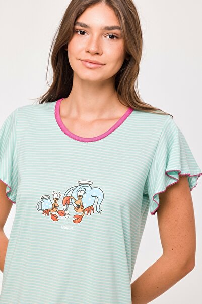 Woody Kadın Pijama-Bab - 921-Yengeç Temalı Çizgili Mavi