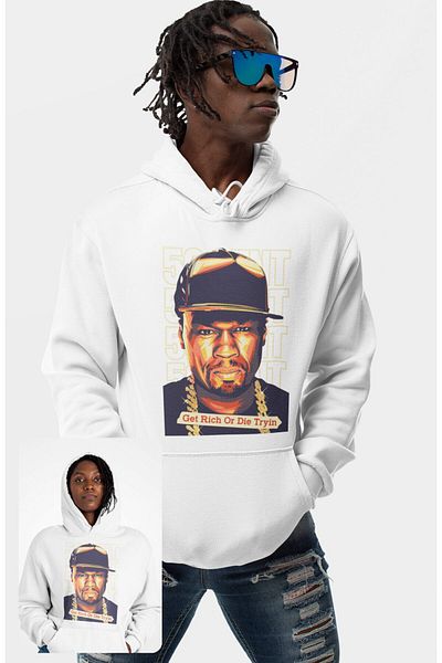 Fuddy Moda Oversize 50 Cent Printed Hooded Sweatshirt, Unisex Rap Music Themed Hoodie