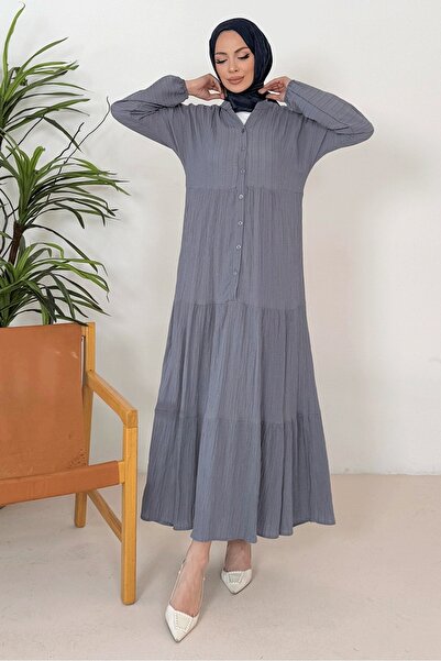 Bestenur Selur V-Neck Dress 1360 - Gray