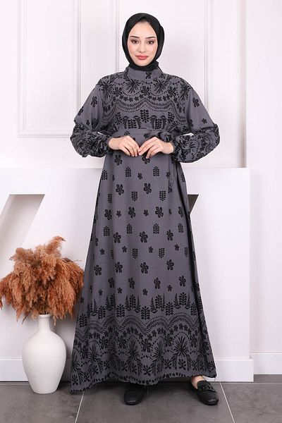 İmajButik Φούστα με γκρι σχέδιο Πλισέ φόρεμα Viscon