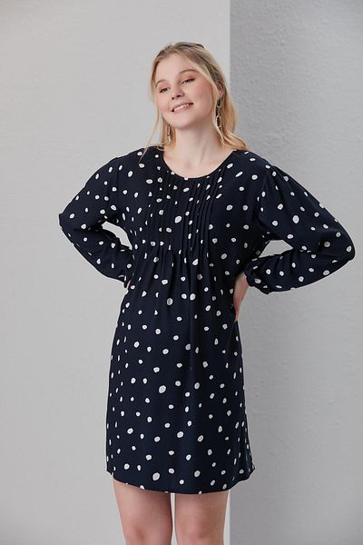 Işşıl 4501-nervoured Collar Viscose Dotted Maternity Tunic