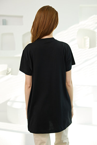 LOCCO Gâtul negru cu mânecă scurtă pentru femei