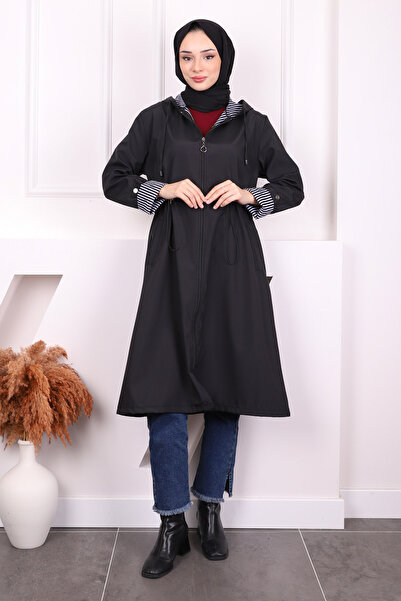 İmajButik Μαύρη καμπαρντίνα με κουκούλα και τσέπες