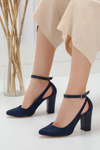 Hayalimdeki Ayakkabı Lillian Heeled Navy Blue Suede Shoes
