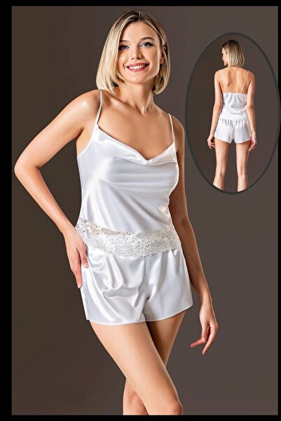 LOOMERİE Loomerie 1624 Жіночий комплект шортів з атласу з бретельками та декольте