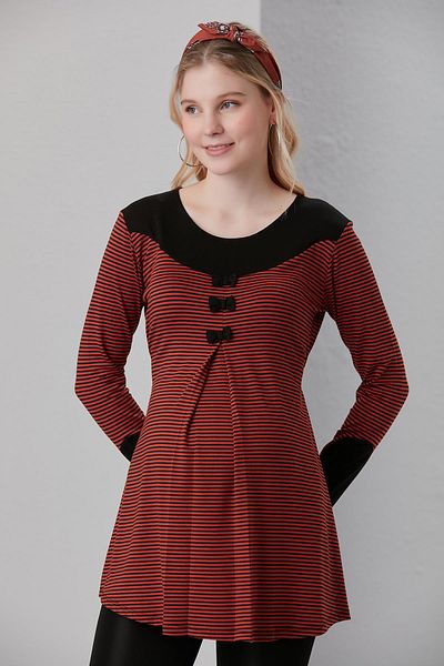Işşıl 04067-striped Viscose Mini Triple Bow Maternity Blouse