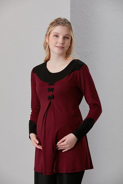 Işşıl 04067-striped Viscose Mini Triple Bow Maternity Blouse