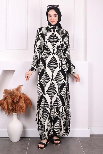 İmajButik Φόρεμα Viscon με μαύρη φούστα με σχέδια