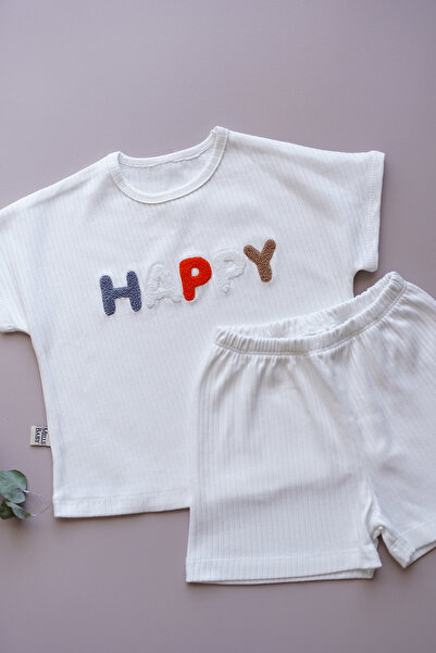 MELLS BABY Happy Embroidered Children's Shorts Ribbed Combed Cotton Suit