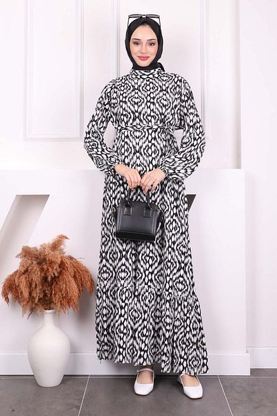 İmajButik Φούστα με γκρι σχέδιο Πλισέ φόρεμα Viscon