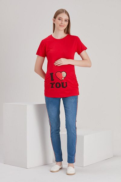 Işşıl 4490-Heart-Facing Baby Short Sleeve Viscose Maternity T-shirt