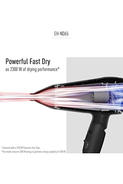 PANASONIC Hair Dryer Powerful Fast Dry 2300W EH-ND65 - Black