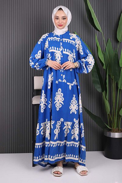 İmajButik Φόρεμα Viscon με μπλε σχέδιο Saks