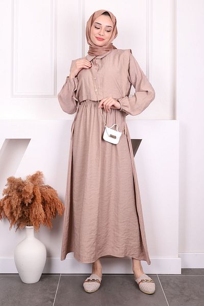 İmajButik Σετ Φόρεμα Γιλέκο Mink