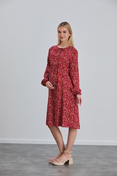 Işşıl IŞIL 4545 - Tunica de maternitate din viscoza, decolteu strâns și design crocant înflorit