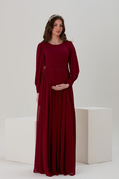 Işşıl A036-Pleated Belt Maternity Chiffon Evening Dress