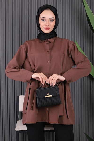 İmajButik Καφέ χιτώνα με ζώνη