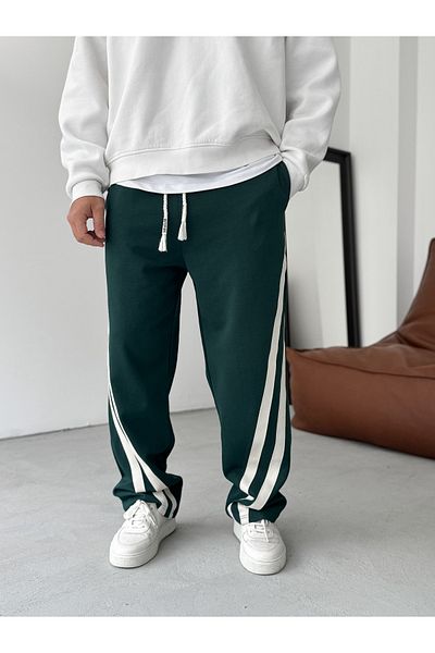BYBASICMAN Dark Green Oblique Stripe Pipe Leg Sweatpants Res-5142