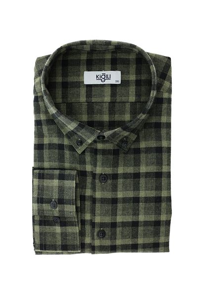 Kiğılı Plus Size Long Sleeve Plaid Cotton Easy-To-Iron Button Collar Lumberjack Shirt