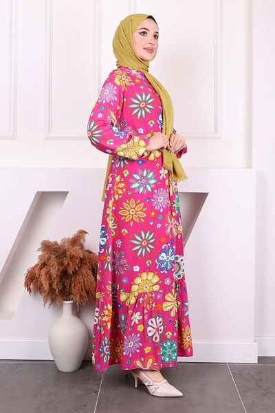 İmajButik Φούξια μοτίβο φούστα με στρώσεις Viscon φόρεμα