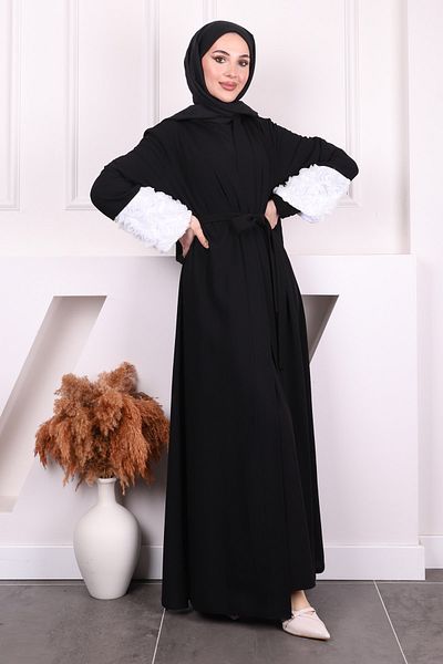 İmajButik Μαύρη λαβή Floral ζώνη Abaya