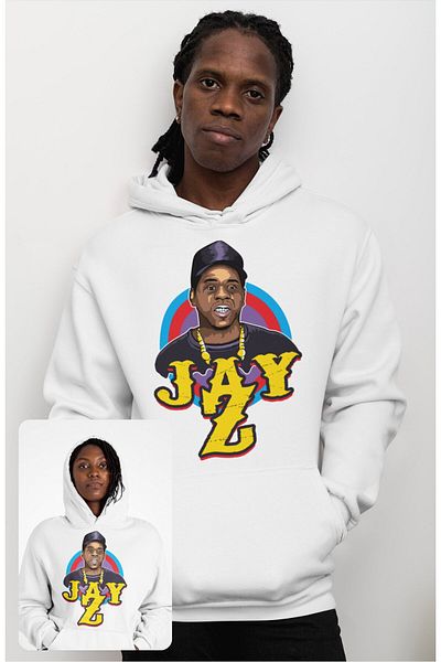 Fuddy Moda Unisex Rap Music Themed Oversize Jay Z Printed Hooded Sweatshirt