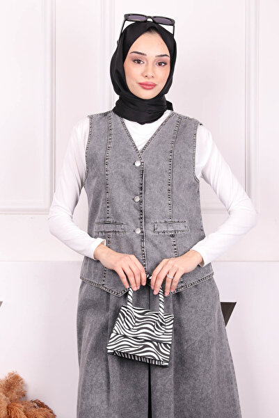 İmajButik Smoked Vest Skirt Denim Suit