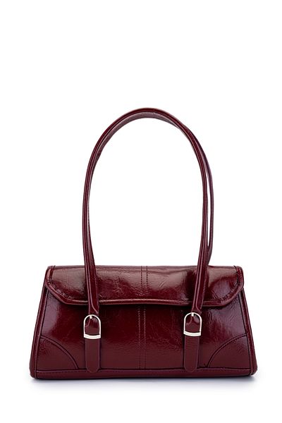 minebag Geantă de umăr pentru femei Liars Claret Red Baguette din piele artificială