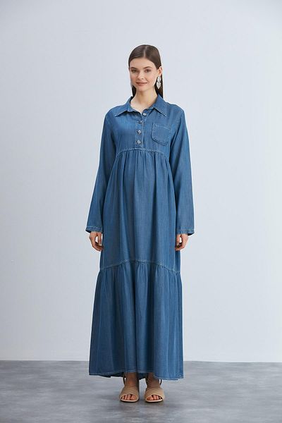 Işşıl IŞIL 447-Rochie maxi de maternitate cu guler cămaşă Liyosel