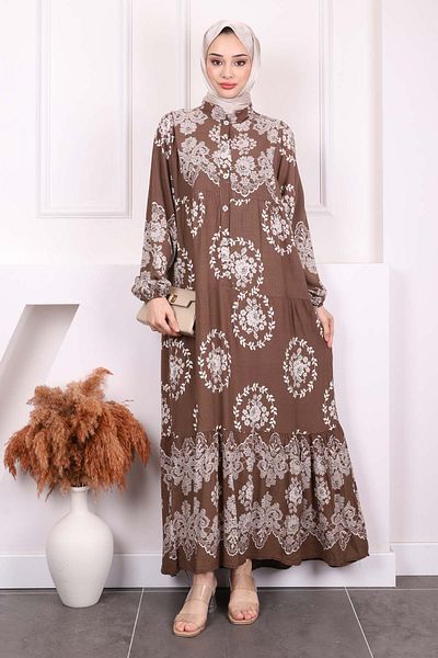 İmajButik Φόρεμα Viscon με μισό κουμπί με μαύρισμα σχέδιο
