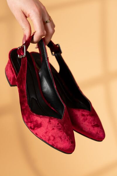 Hayalimdeki Ayakkabı Valentina Burgundy Velvet High Heels