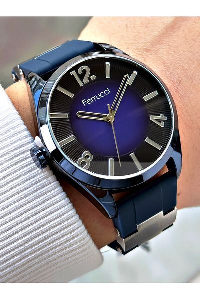 Ferrucci 3 Atm Waterproof Special Design Navy Blue Silicone Cord Men's Wristwatch
