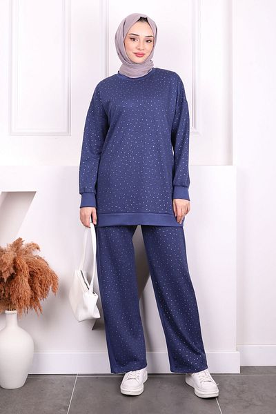 İmajButik Σετ Oys με λεπτομέρεια Indigo Stone Tunic Παντελόνι