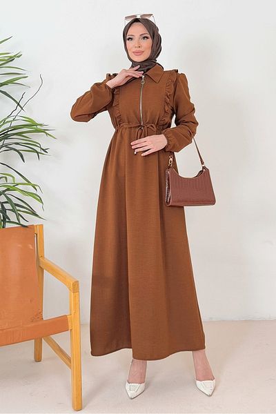 Bestenur Φόρεμα Ansel Ruffle 1368 - Καφέ