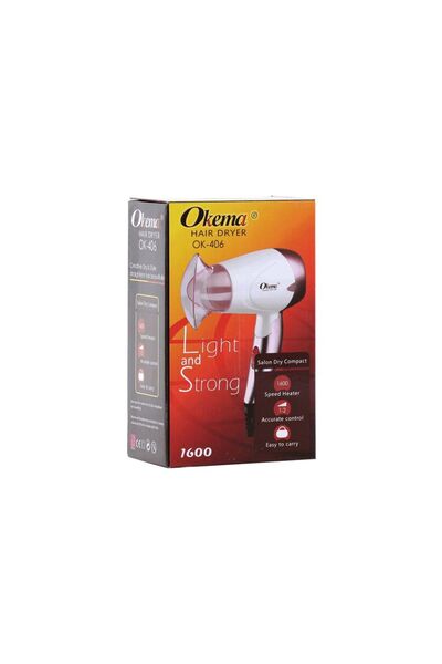 Okema Hair Dryer Light and Strong 1600 Speed Heater OK-406 - White