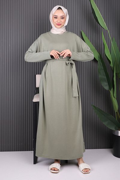 İmajButik Χακί φόρεμα με ζώνη με νυχτερίδα με μανίκια