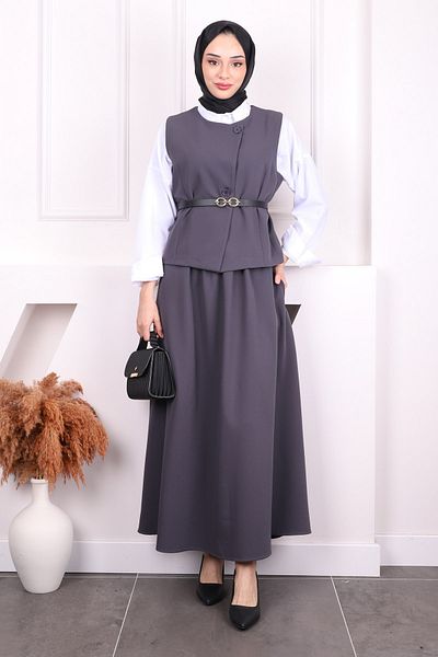 İmajButik Smoked Waist Belt Vest Skirt Suit