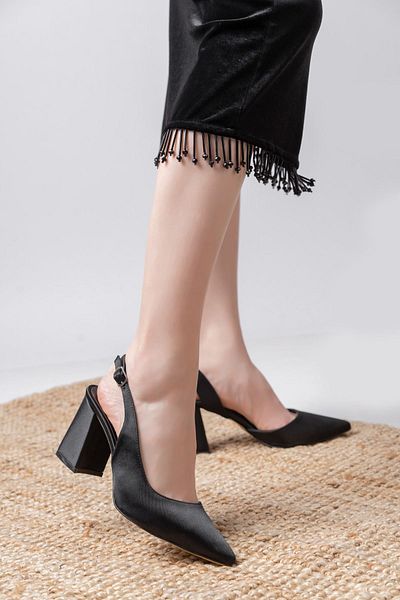 Hayalimdeki Ayakkabı Tonia Black Satin Heeled Women's Shoes
