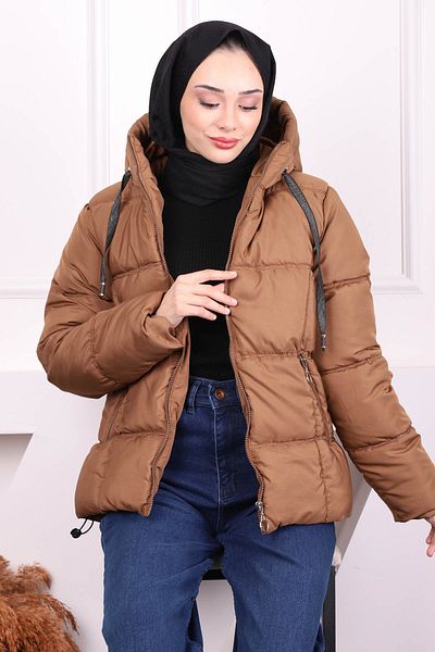 İmajButik Καφέ παλτό με κουκούλα με τσέπες
