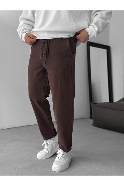 BYBASICMAN Brown Textured Basic Cotton Trousers Res-1077