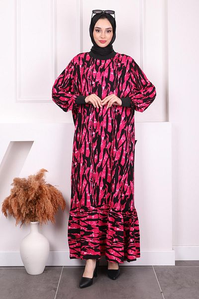 İmajButik Φούξια μοτίβο φούστα με στρώσεις Viscon φόρεμα