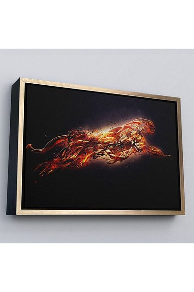 Harita Sepeti Gold Color Running Cheetah Art Print with Gold Frame, Animal Wall Art, Large Art Print