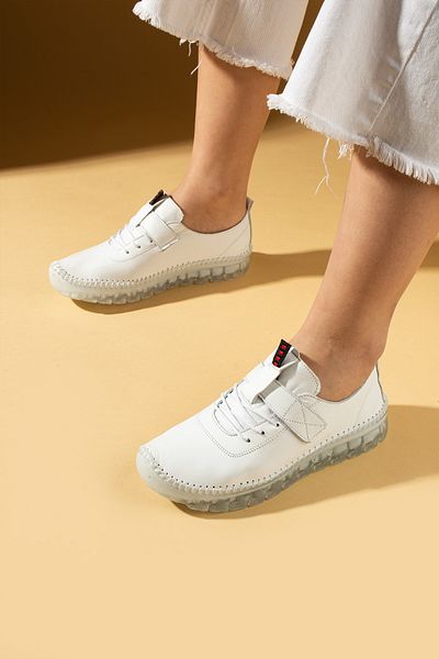 Pembe Potin White Women's Orthopedic Genuine Leather Comfortable Comfort Sole Daily Casual Sports Shoes