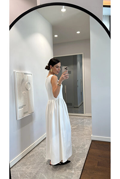 My Blog Weißes Kleid mit Taillendetail – 1015