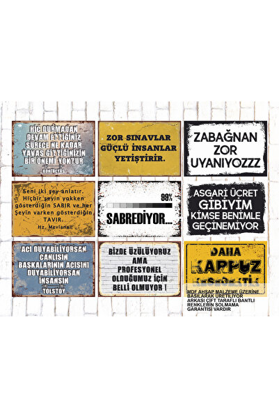 Hayat Poster 9 Parça Karışık Yazılı Ahşap Tablo Seti eğlenceli esprili komik kamyon arkası sözler duvar yazıları