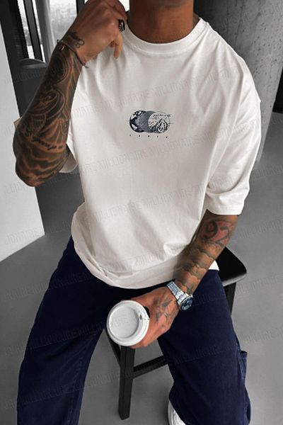 Millionaire Pánské tričko Ecru White Earth Oversize Fit Volné široké tričko volného střihu